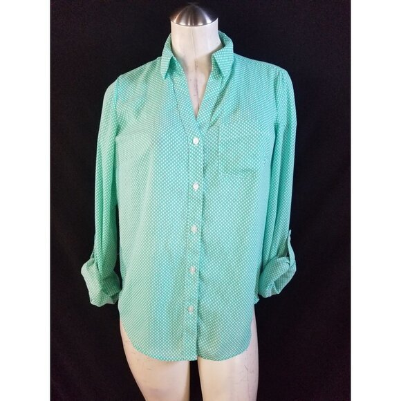 3/$15 The Limited XS Turquoise Polka  Dot Shirt - Picture 2 of 7